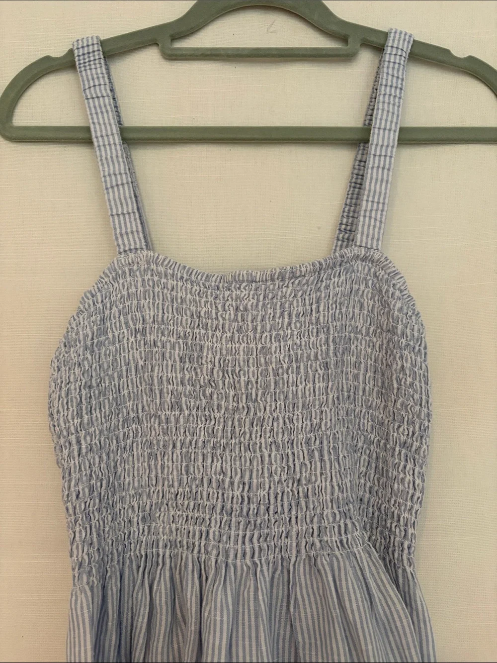 JCrew Women’s  Light Blue Striped Smocked Maxi Dress
